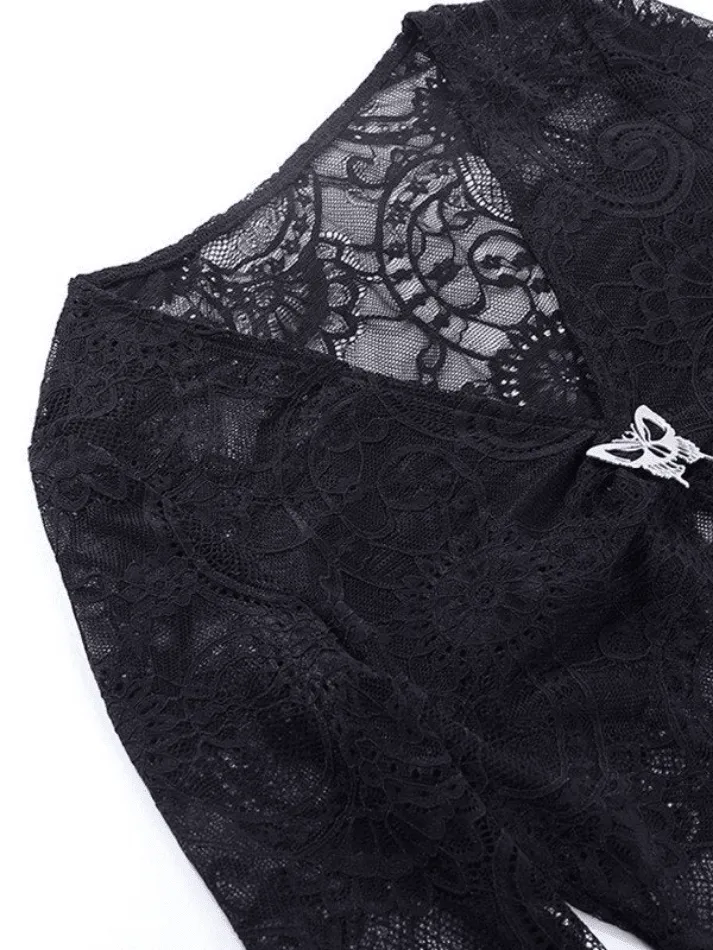 Uniwim ootd Split Lace Cropped Long Sleeve Blouse