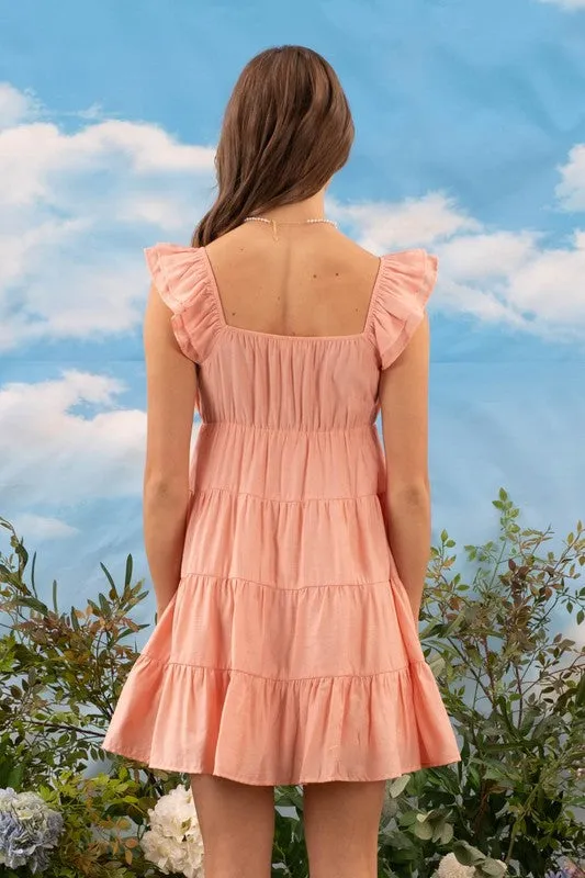 V NECK TIERED BABYDOLL MINI DRESS