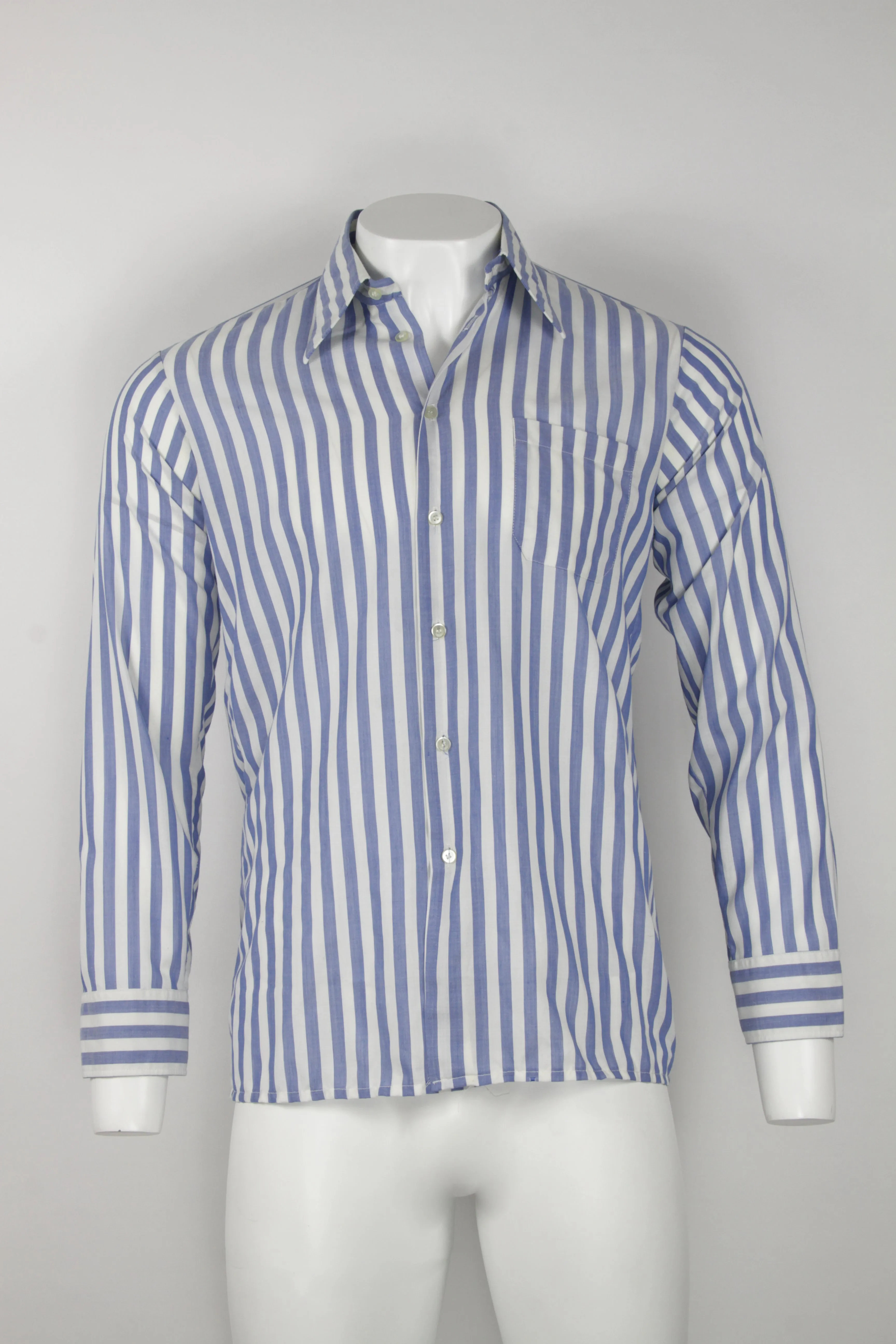 Vintage 60's  Stripe shirt with cufflink attachment sleeves - L