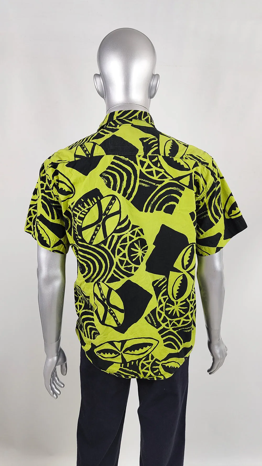 Vintage Daniel & Ste of Florence Mens Lime Green and Black Shirt, 1980s