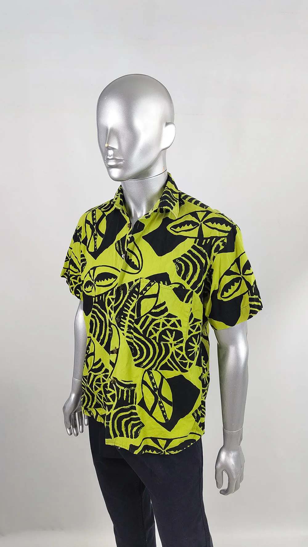 Vintage Daniel & Ste of Florence Mens Lime Green and Black Shirt, 1980s