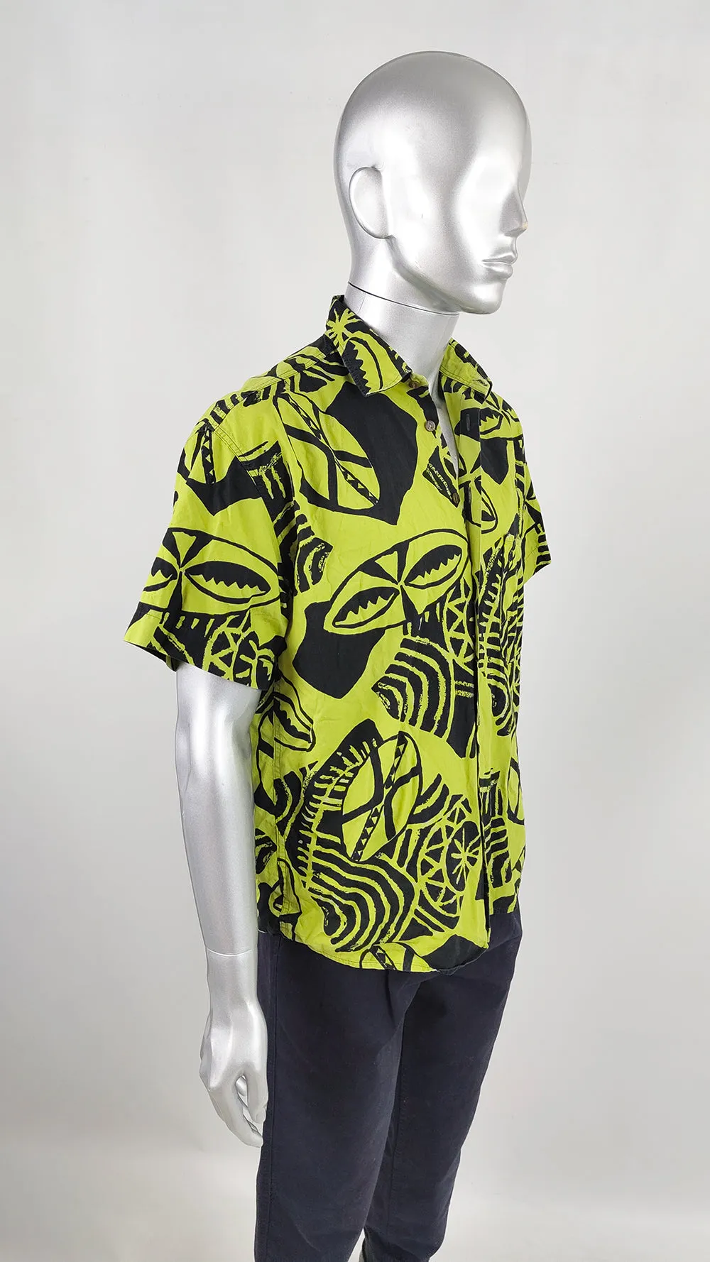 Vintage Daniel & Ste of Florence Mens Lime Green and Black Shirt, 1980s