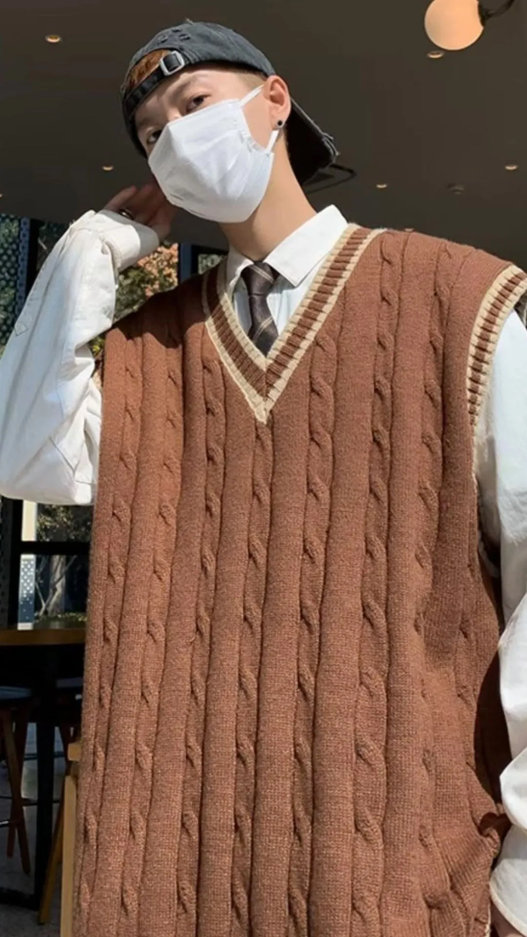Vintage V-Neck Knitted Men Vest Sweater