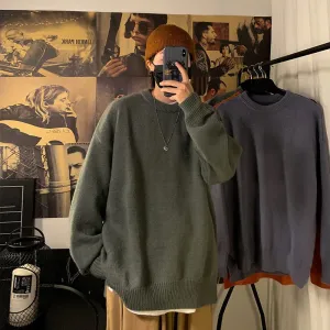 Voguable Solid Color Men's Winter Sweater Oversize Harajuku Pullover O-Neck Warm Korean Style Male Sweater Men's Clothing