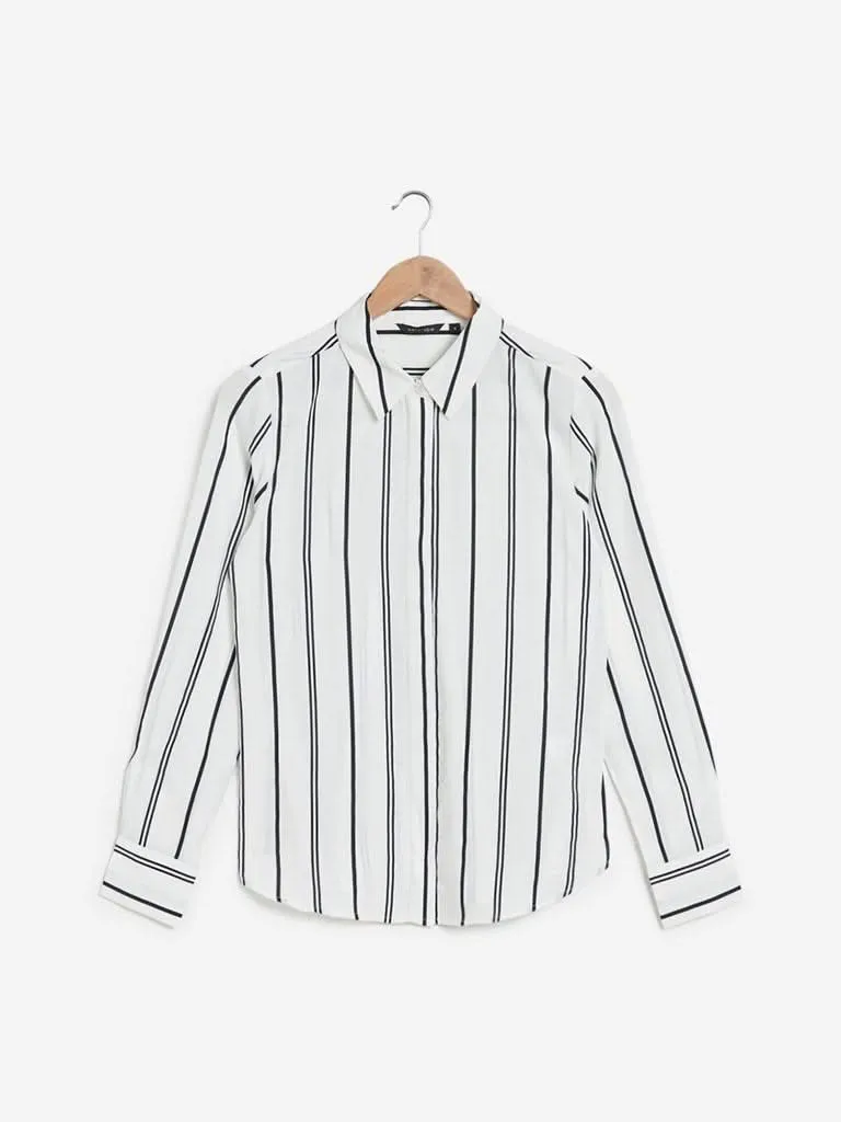 Wardrobe White Striped Design Shirt
