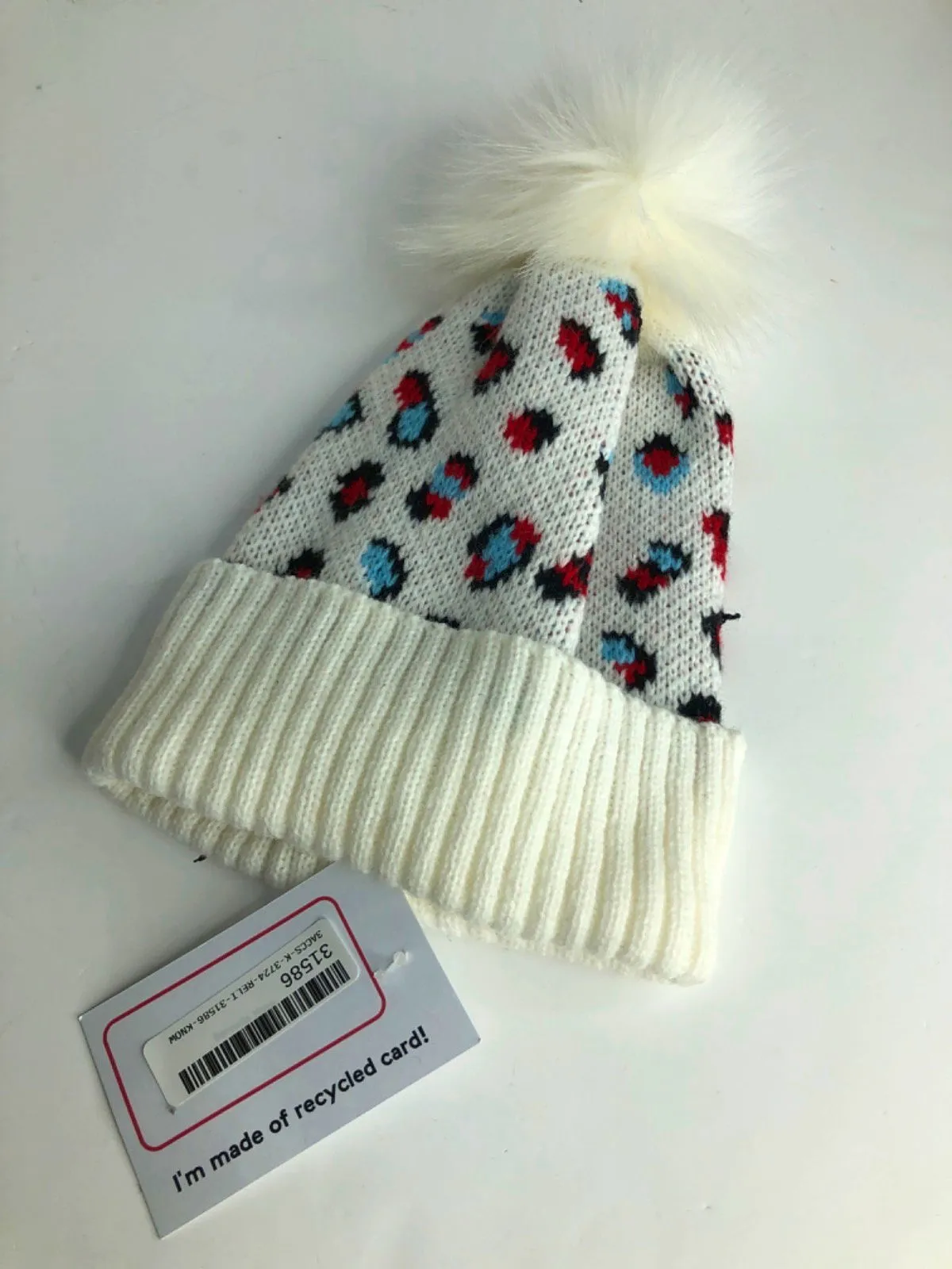 White Leopard Print Bobble Hat One Size