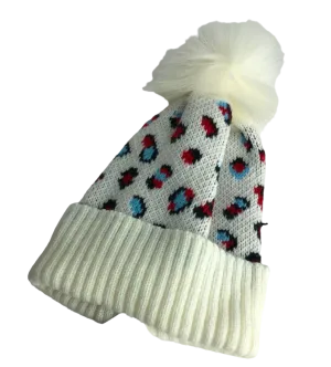 White Leopard Print Bobble Hat One Size