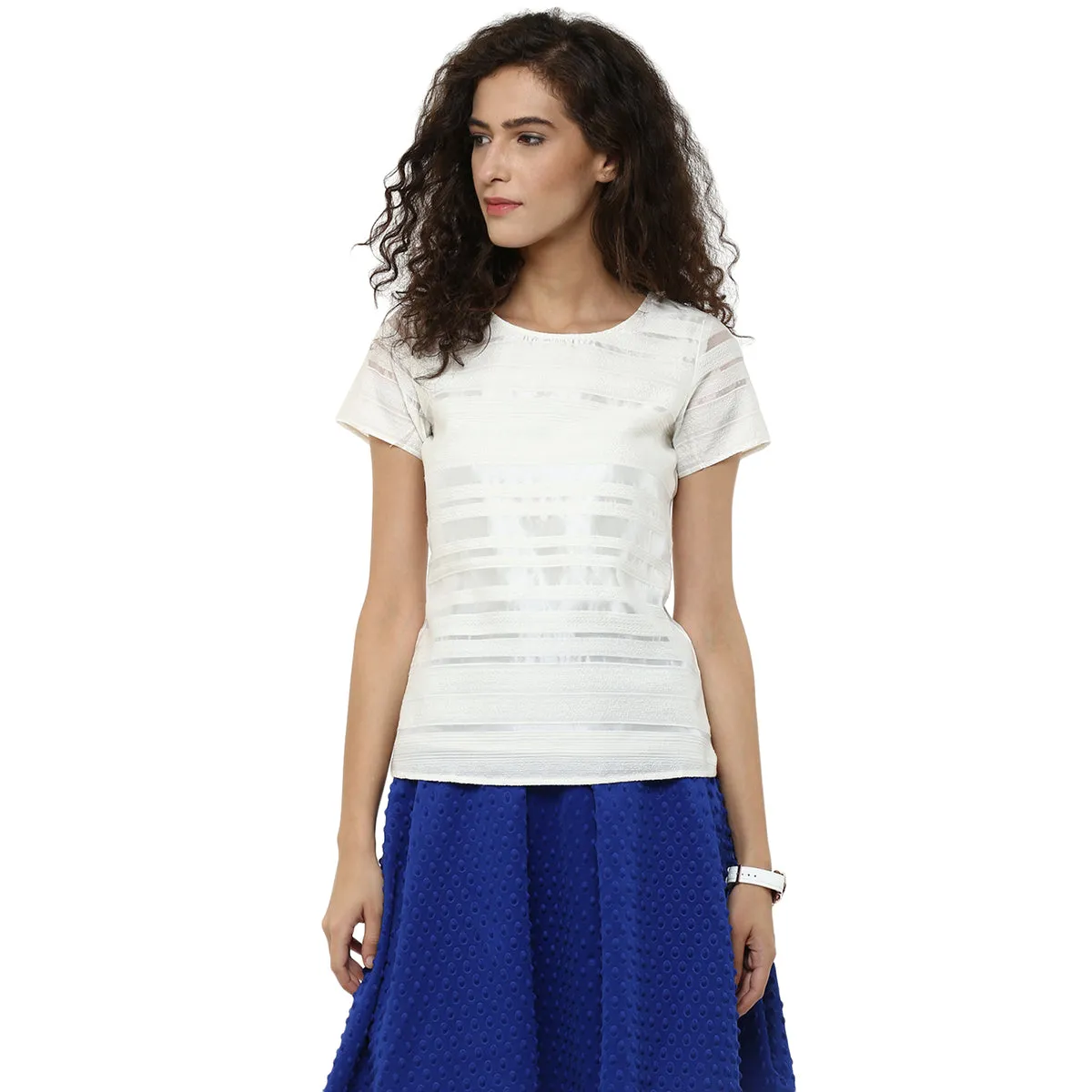 White Self Pattern Top