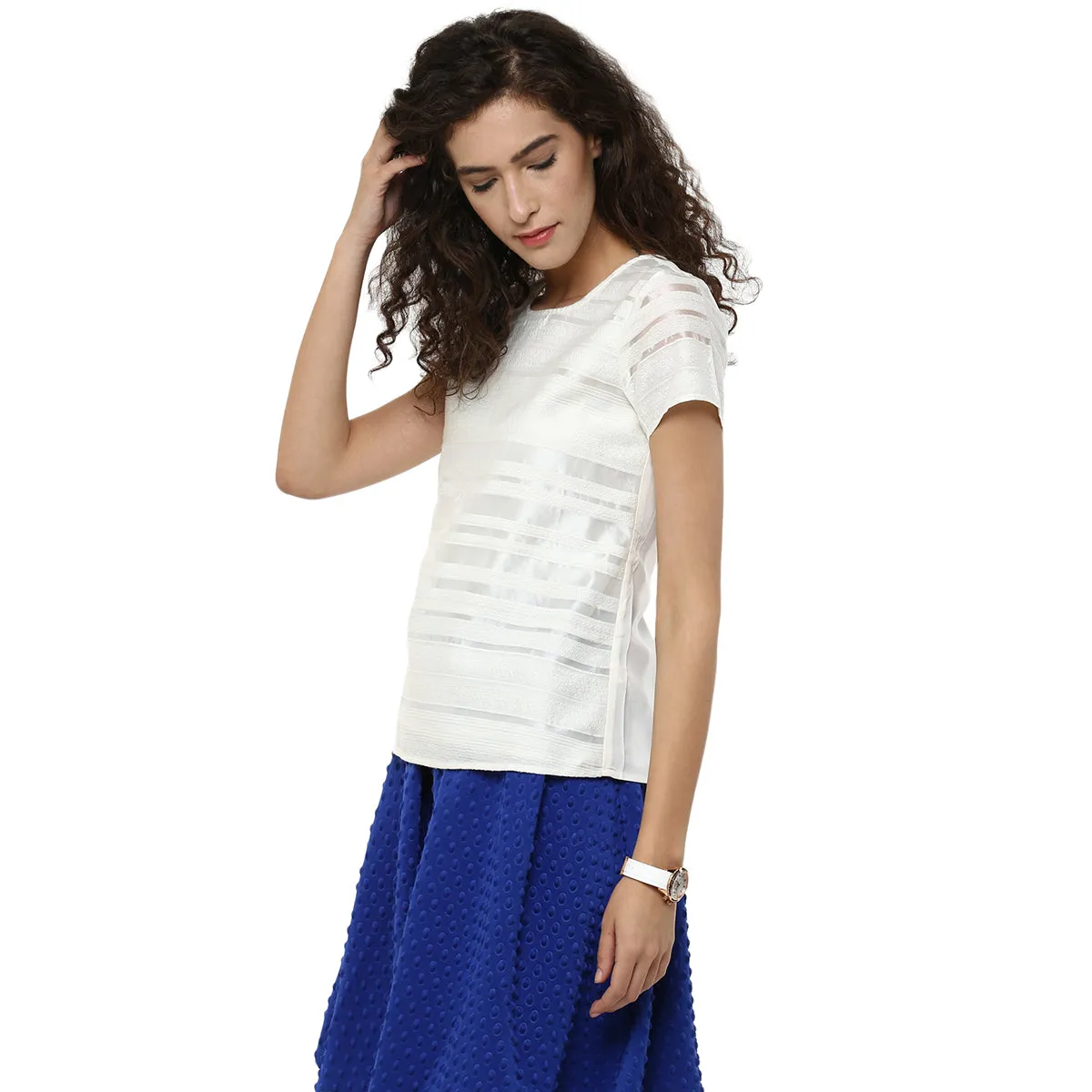 White Self Pattern Top