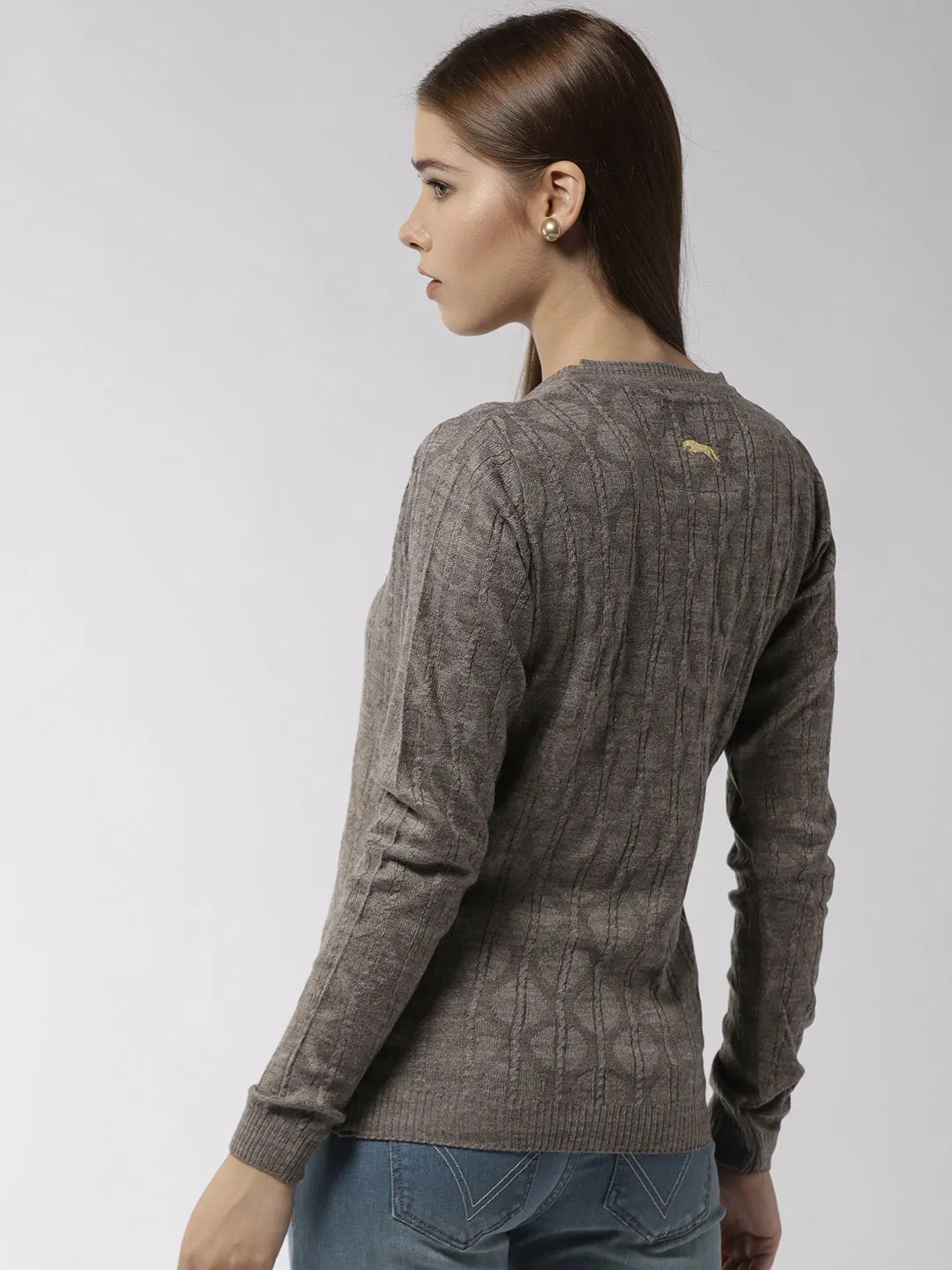 Women Self Design Beige Pullover