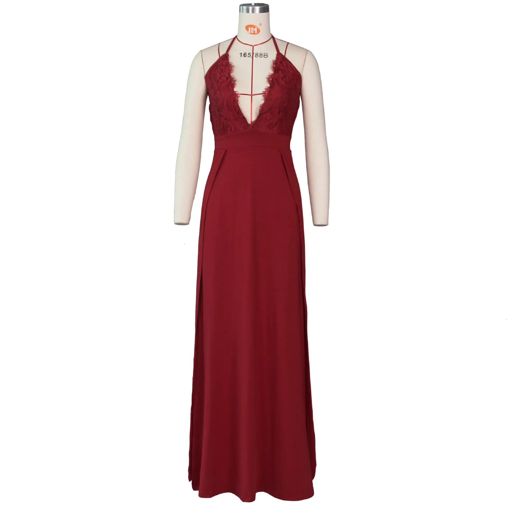 Women's Autumn Mesh Deep V-Neck Long Dress