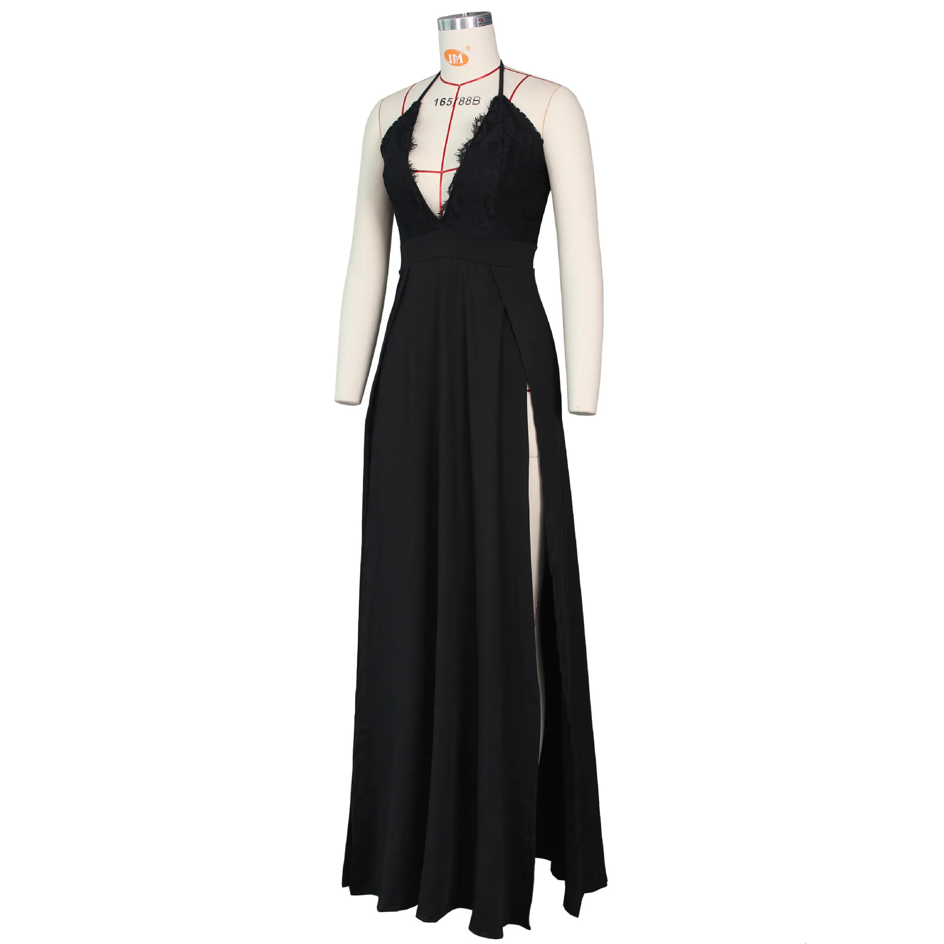 Women's Autumn Mesh Deep V-Neck Long Dress