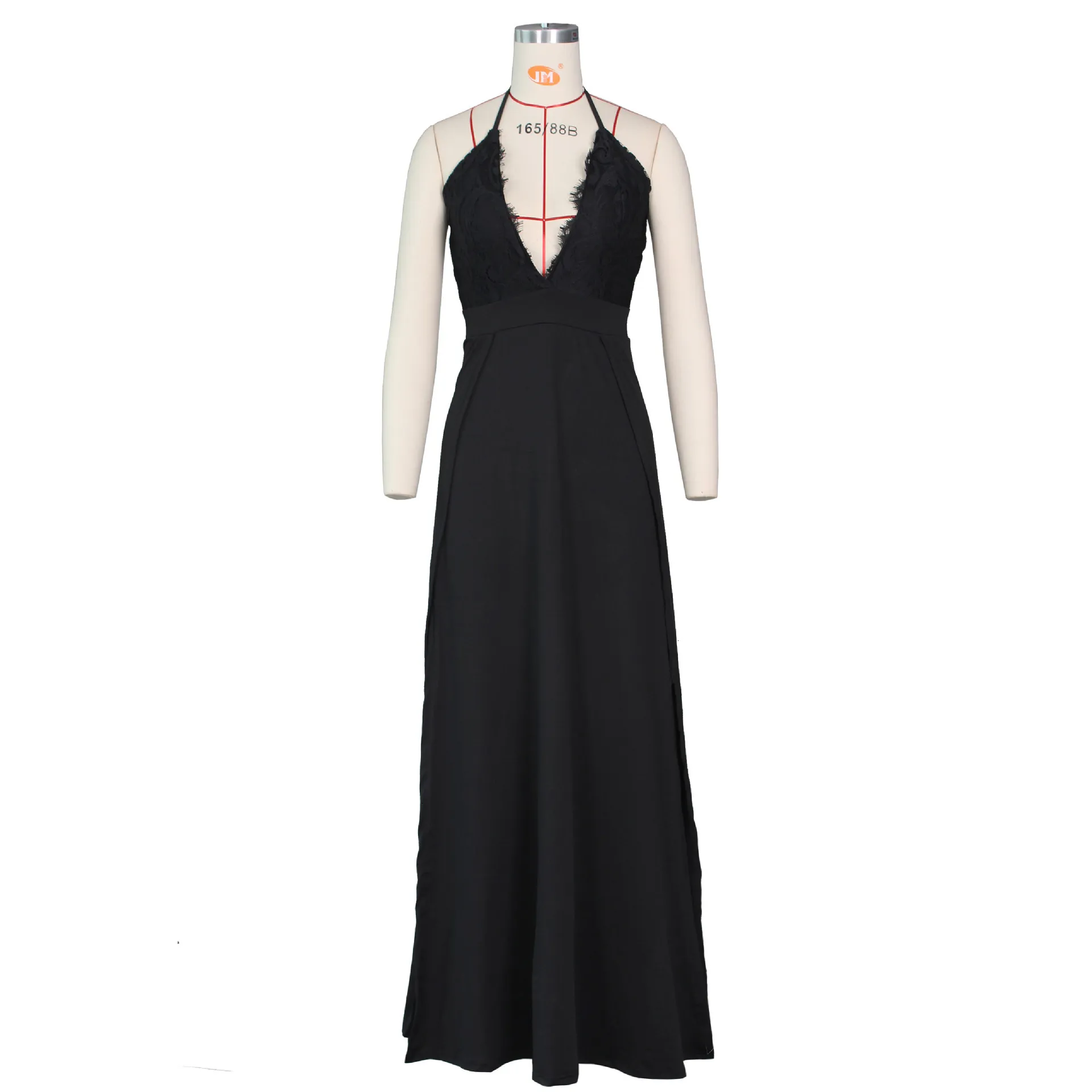 Women's Autumn Mesh Deep V-Neck Long Dress