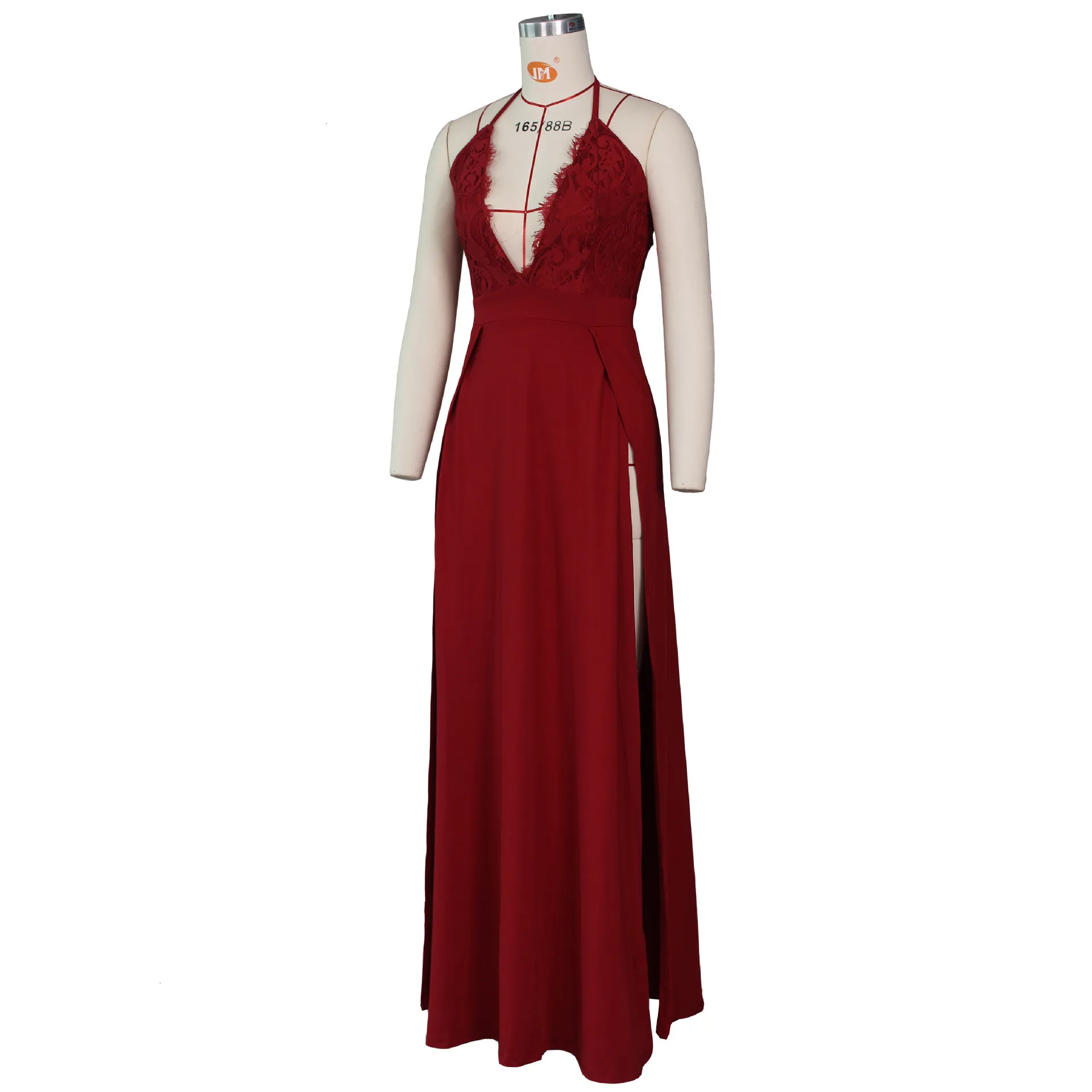 Women's Autumn Mesh Deep V-Neck Long Dress