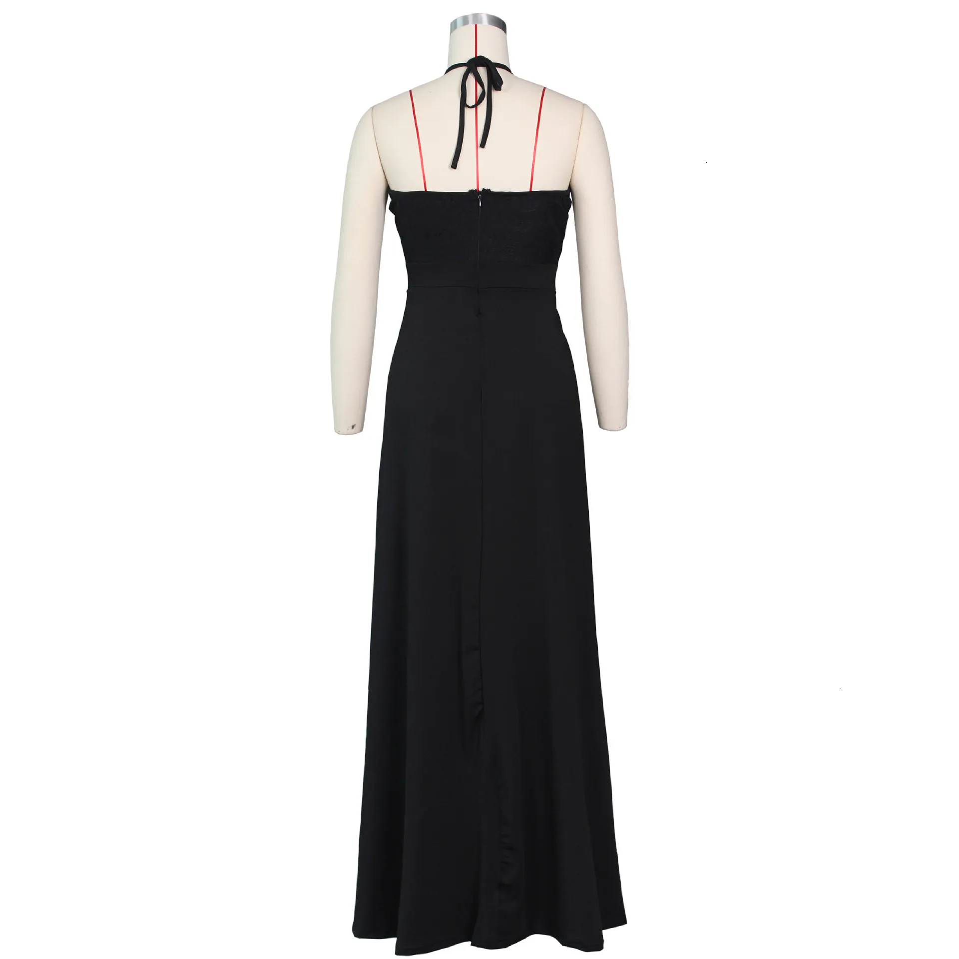 Women's Autumn Mesh Deep V-Neck Long Dress