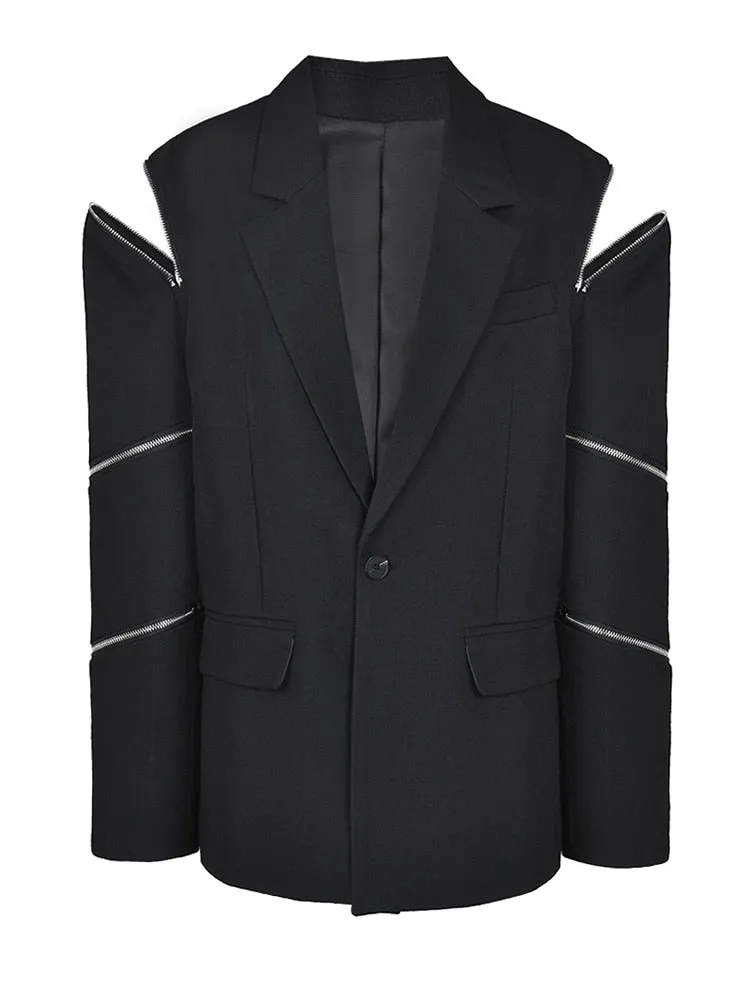 Women's Boyfriend Blazer with Zipper Sleeves