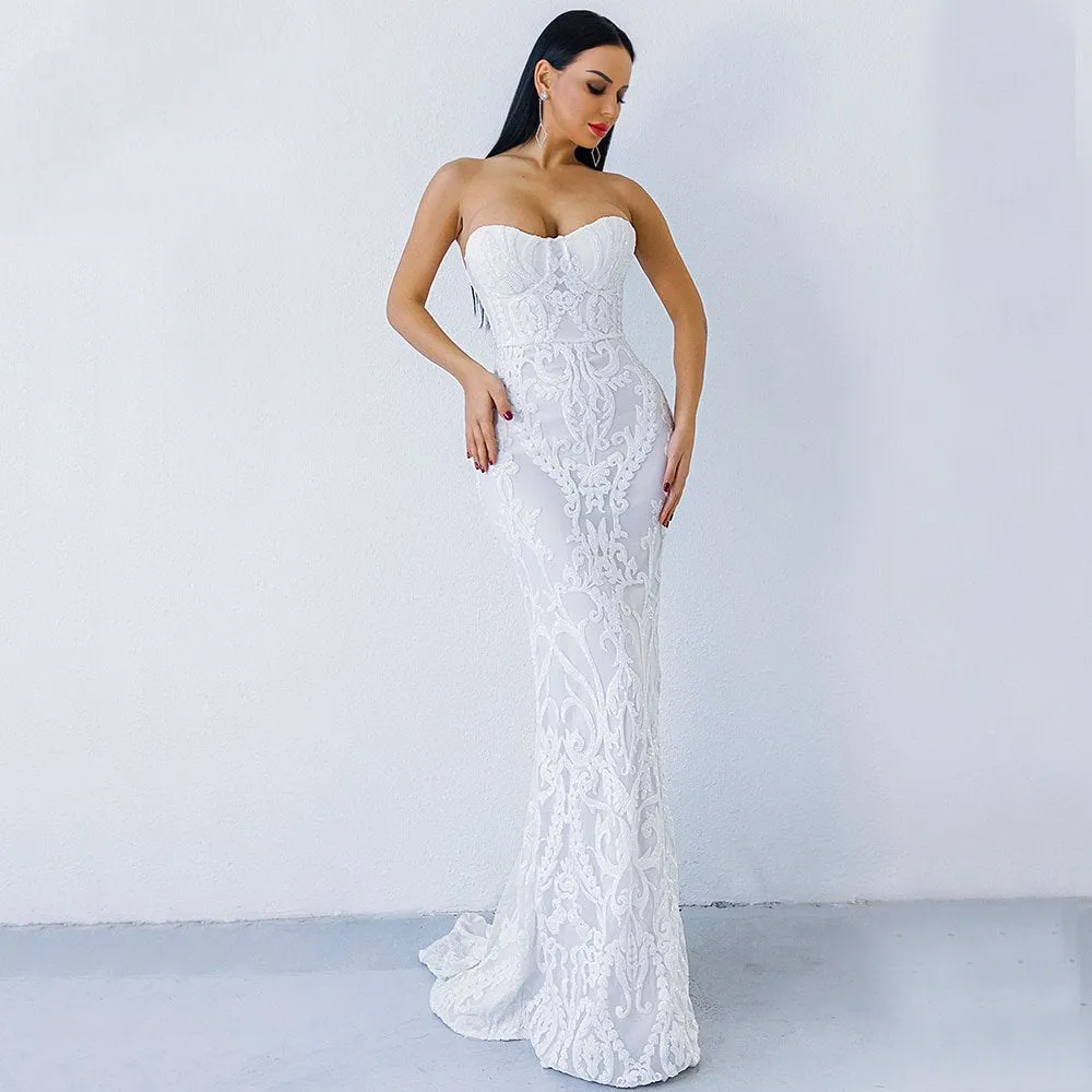 Women's Off-Shoulder Sequin Floor-Length Dress