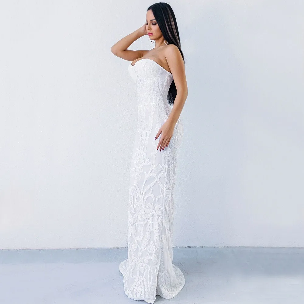 Women's Off-Shoulder Sequin Floor-Length Dress
