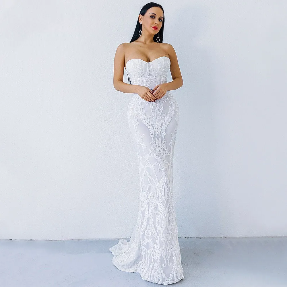 Women's Off-Shoulder Sequin Floor-Length Dress