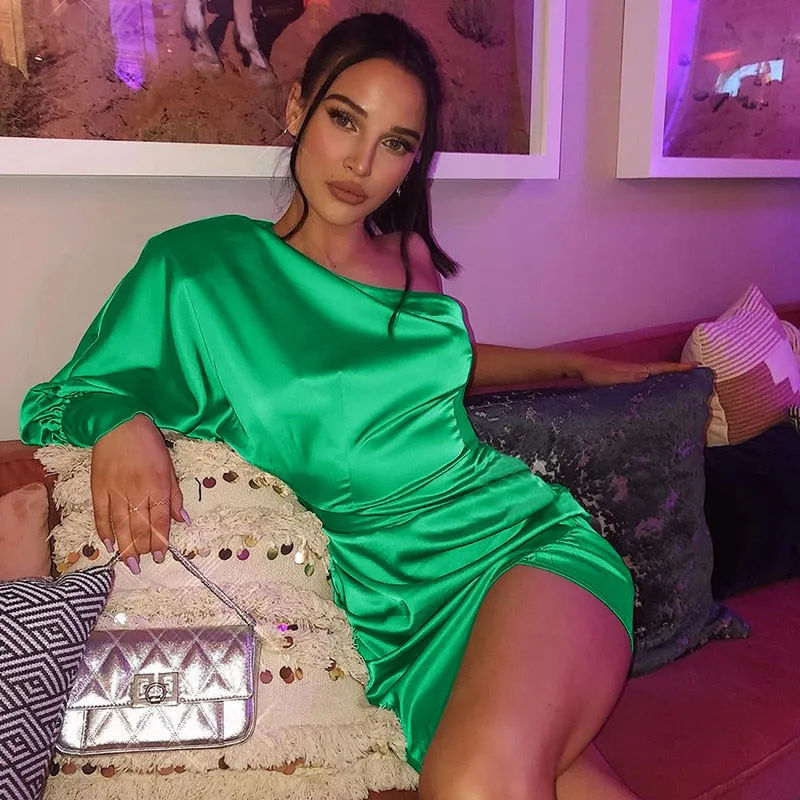 Women's One Shoulder Stretchy Satin Mini Dress