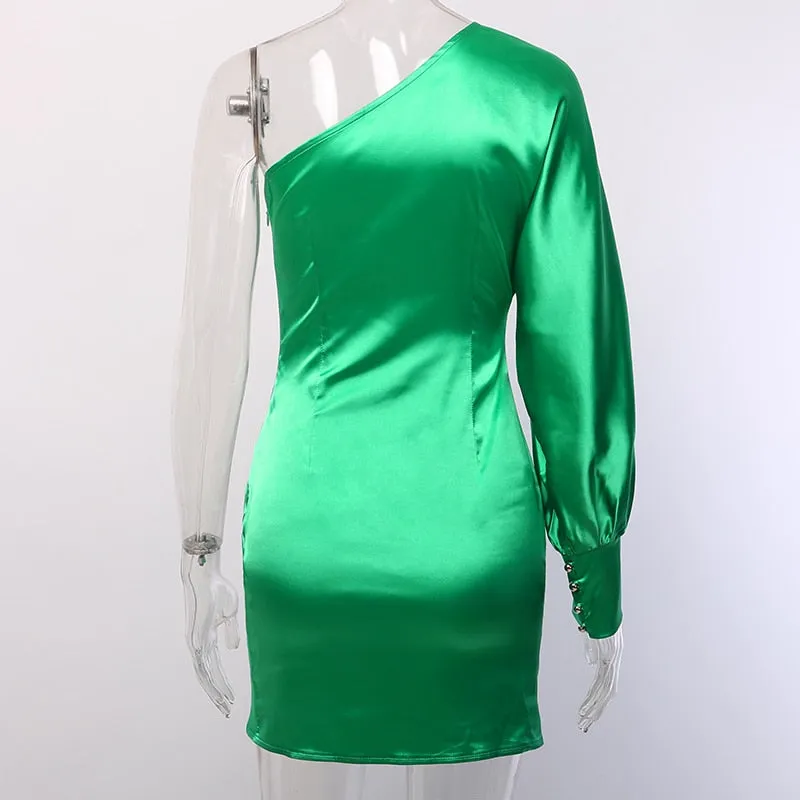 Women's One Shoulder Stretchy Satin Mini Dress