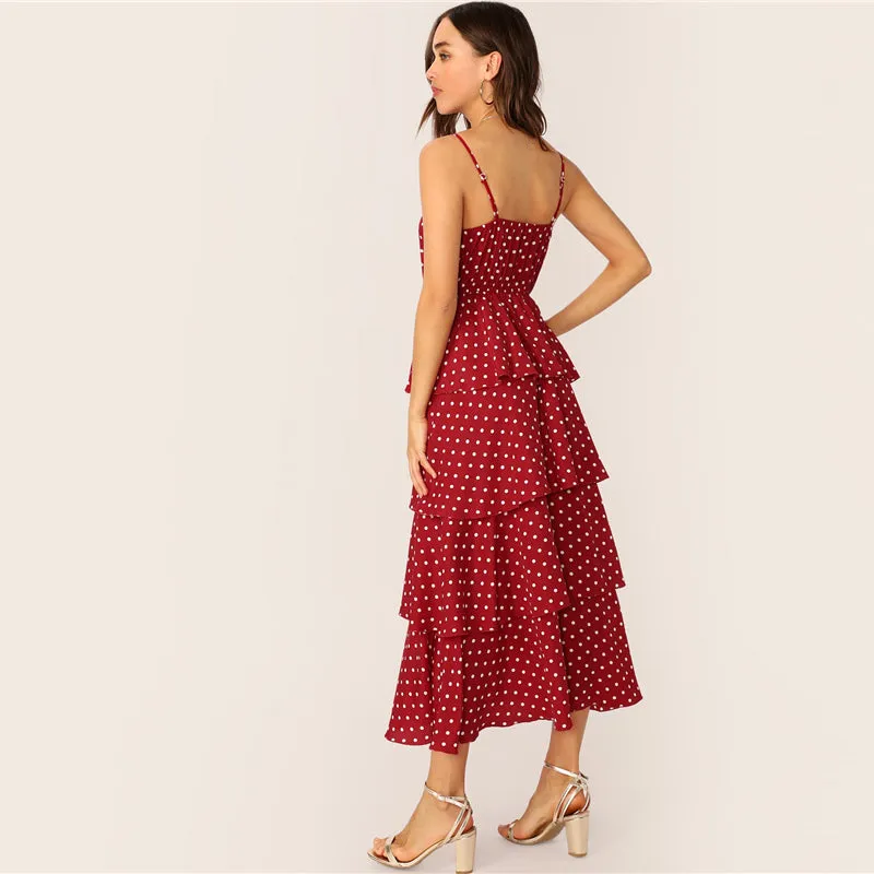 Women's Summer Polyester V-Neck Long Dress With Ruffles