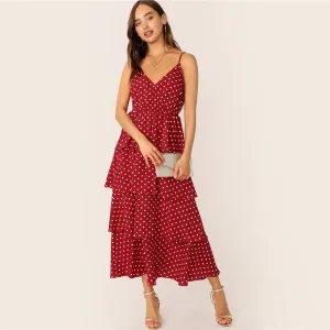 Women's Summer Polyester V-Neck Long Dress With Ruffles