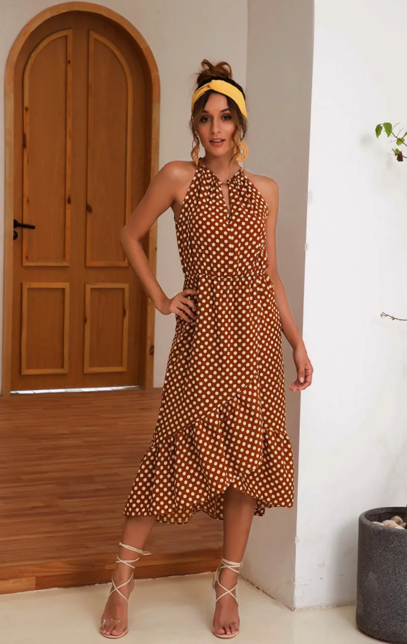 Women's Summer Sleeveless Midi Dress With Polka Dot Print