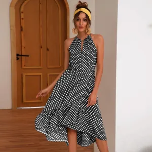 Women's Summer Sleeveless Midi Dress With Polka Dot Print