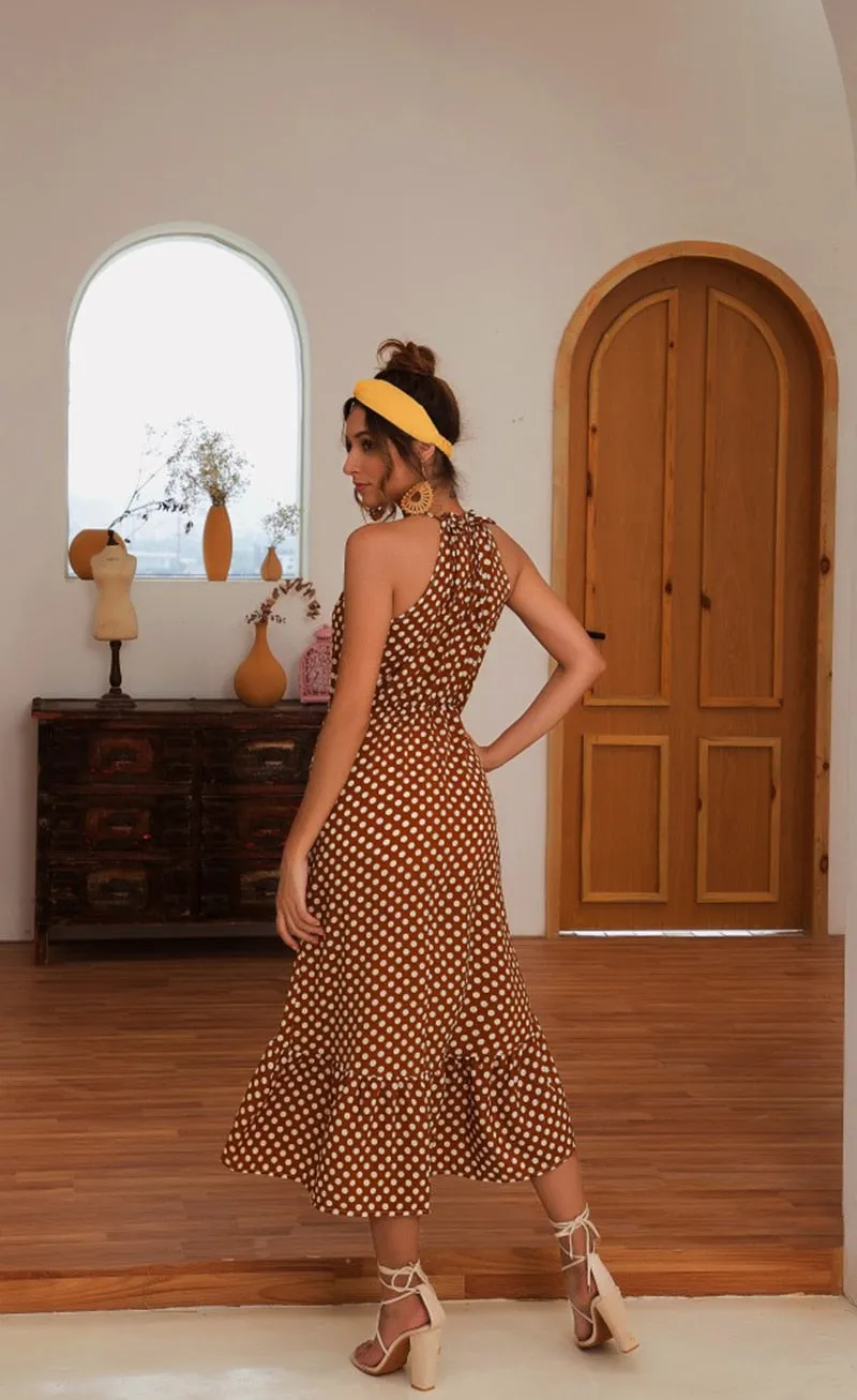 Women's Summer Sleeveless Midi Dress With Polka Dot Print