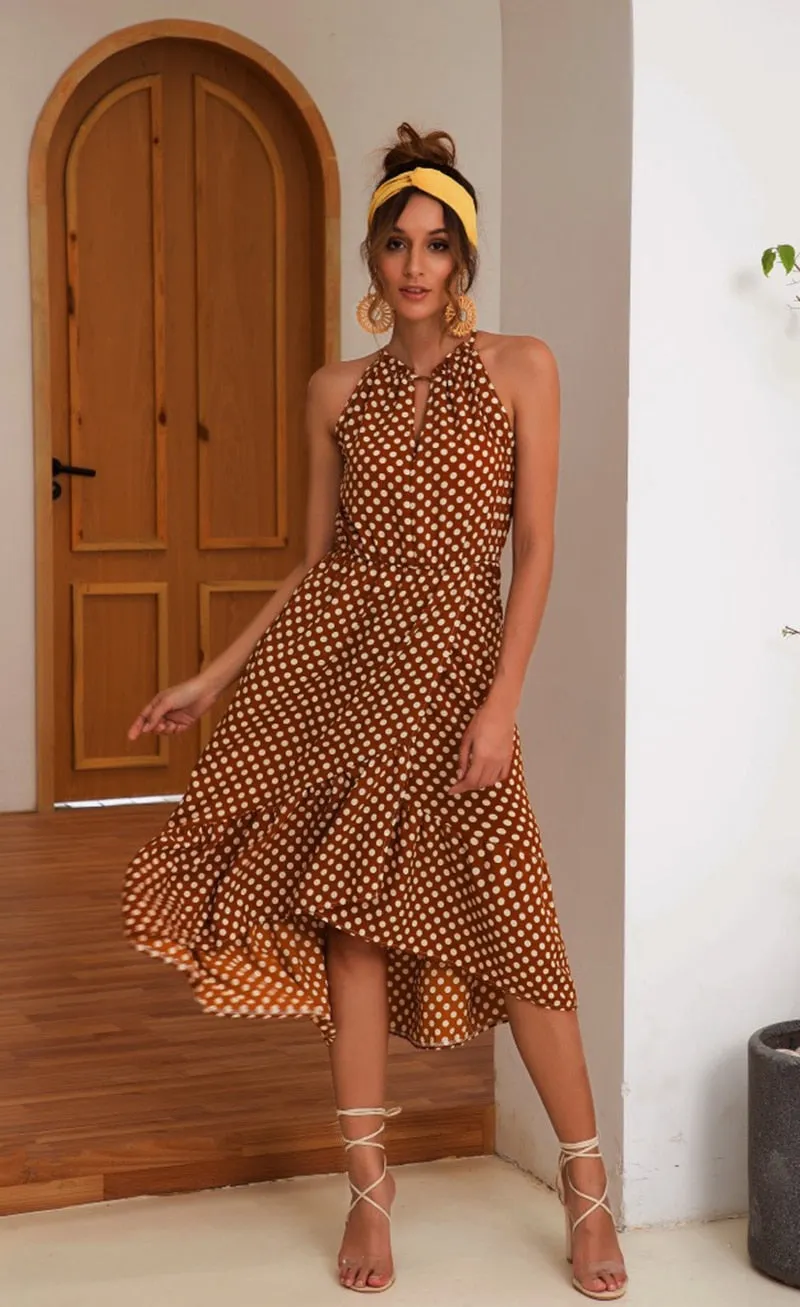 Women's Summer Sleeveless Midi Dress With Polka Dot Print