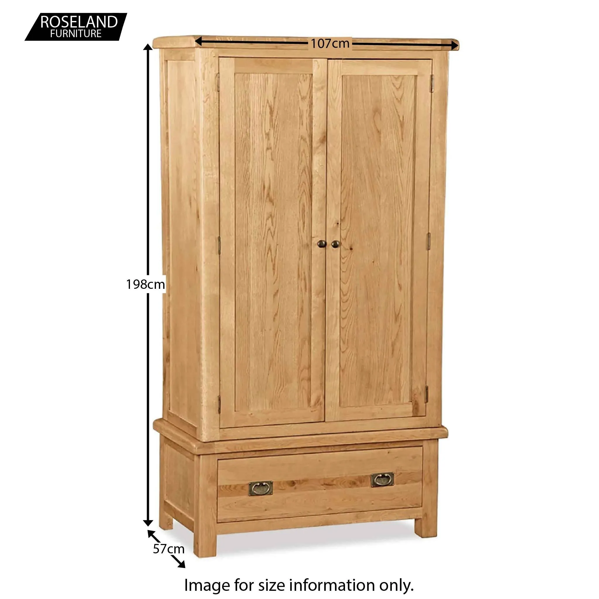 Zelah Oak Double Wardrobe with Drawer